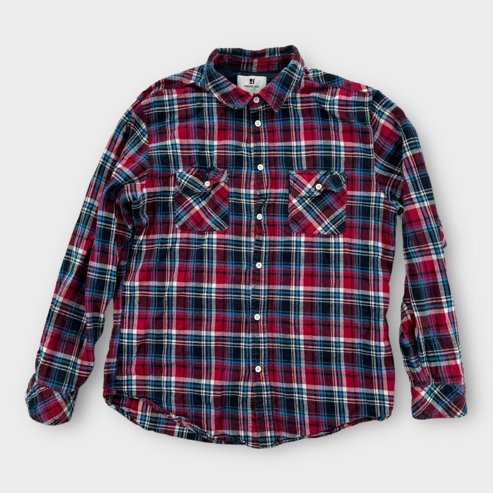 Standard Issue Shirt Mens Large Plaid Long Sleeve Red Blue‎ Western Flannel